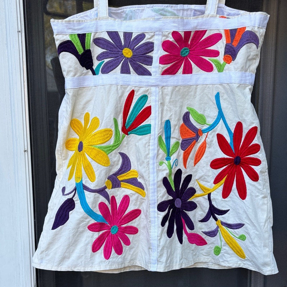 Tory Burch Ladies White Embroidered Floral Art Cotton Tank Top-6 - Picture 8 of 14